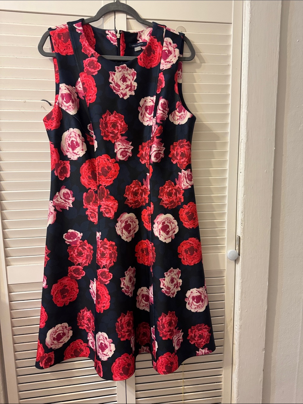 Tommy Hilfiger Navy Sleeveless Floral Fit-and-Flare Dress with Red & Pink Roses